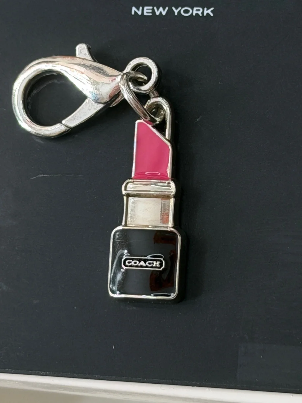 Coach Pink & Black Lipstick Charm Keychain